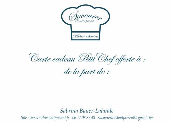 Carte cadeau atelier Petit Chef